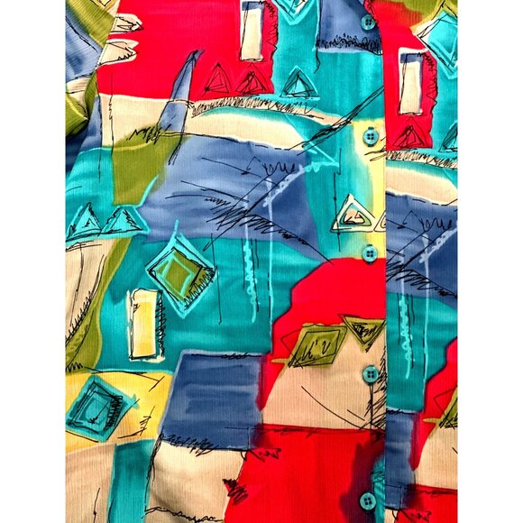 Alfred Dunner 12 Abstract Print Shirt Boldwear Retro Colorblock Artwear Blouse - Picture 13 of 13